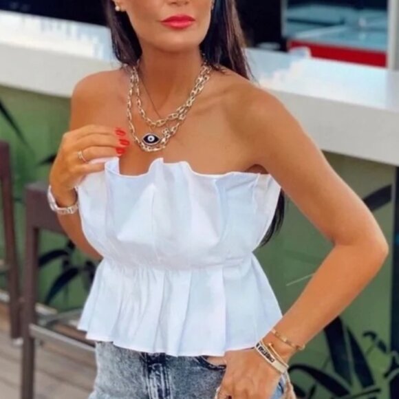 MIOU MUSE White Ruffle Strapless Tube Top Small $79 - Picture 2 of 7